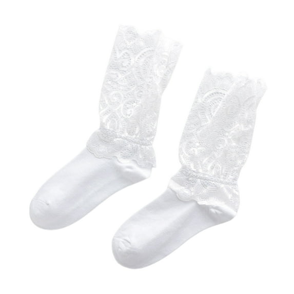 Opvise Womens Socks 1 Pair Autumn Winter Women Lace Socks Mesh See Through Hollow Out Solid Color Sexy Elasticity Mid Tube Socks Daily Wear White