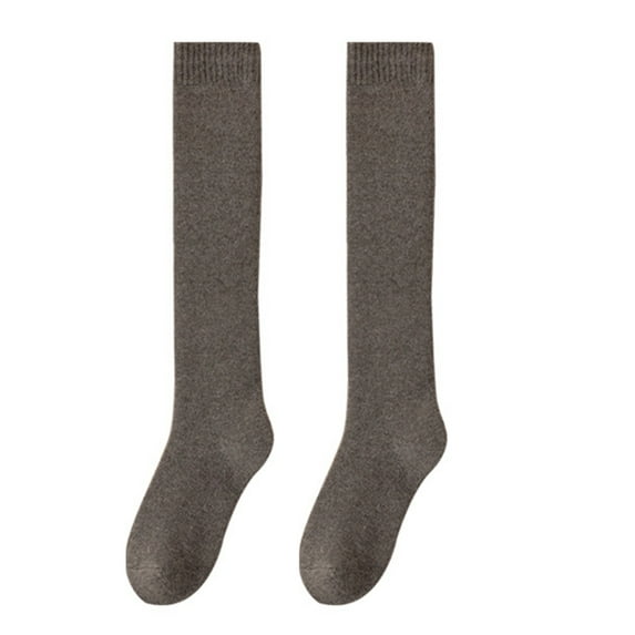 Opvise Womens Socks 1 Pair Knee High Stockings Thick Stretchy Solid Color Non-slip Comfortable Keep Warm Soft Autumn Winter Women Long Terry Socks for Daily Black