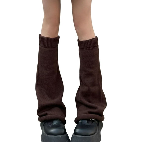 Opvise Womens Socks 1 Pair Leg Warmers Flared Knitted Thickened Knee High Stretchy Keep Warm Solid Color Autumn Winter Women Boot Stockings for Outdoor Khaki