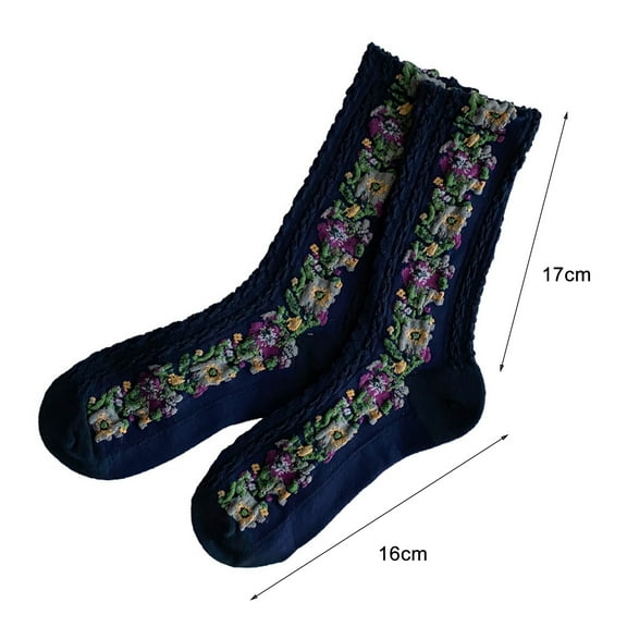 Opvise Womens Socks 1 Pair Middle Tube Twist Warm Women Socks Flower Pattern Ethnic Print Crew Socks for Autumn Winter Red