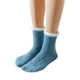 thumbnail image 1 of Opvise Womens Socks 1 Pair Women Socks Soft Texture Coral Fleece Stretchy Ankle Length Anti-skid Cold Resistant Thick Winter Warm Fluffy Socks Home Use Pink Purple, 1 of 8