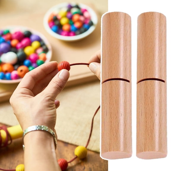 Opvise Wooden Knot Gripper Tool - Dual Set for Effortless Bracelet Making, Secure & Even Knots, Ergonomic Design, Jewelry Crafting Essentials Wooden Color