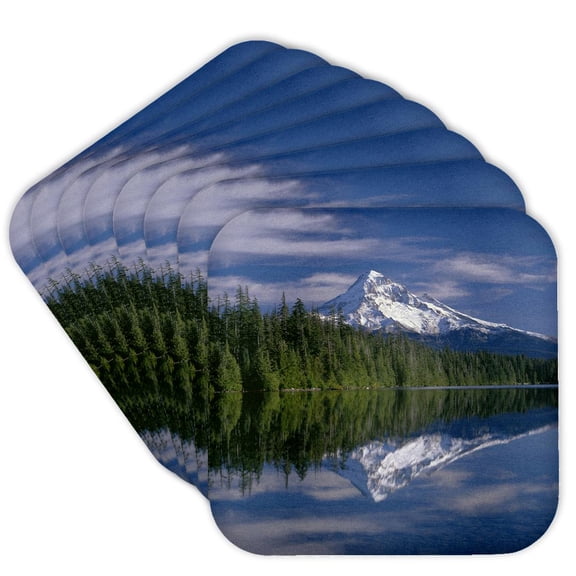 3drose, Or, Mount Hood Nf and Conifer Forest on Calm Surface of Lost Lake., Set of 8 Coasters - Soft