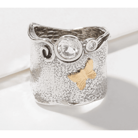 Or Paz Motif White Topaz Sterling Silver Ring Size 5