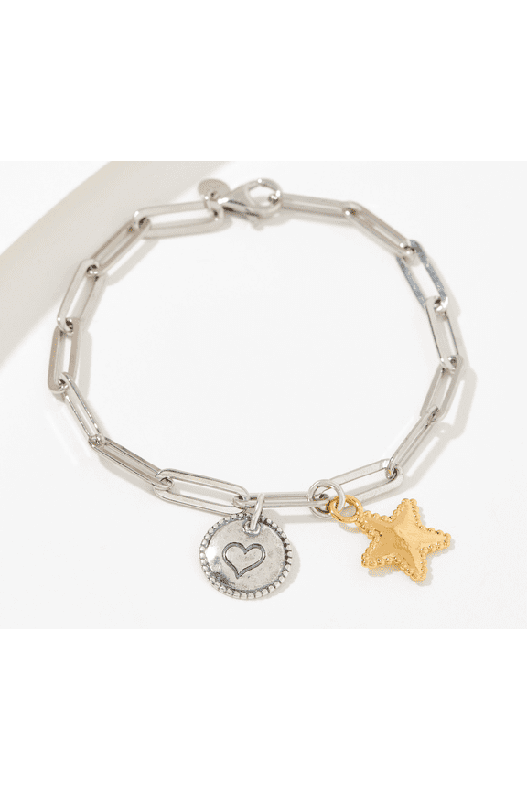 Paperclip Chain Charm Star Bracelet Gold-Over Sterling Silver 8"L