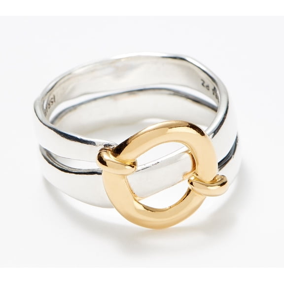 Or Paz Sterling Silver & 14K Goldclad Silver Two-Tone Disc Motif Ring, Size 10