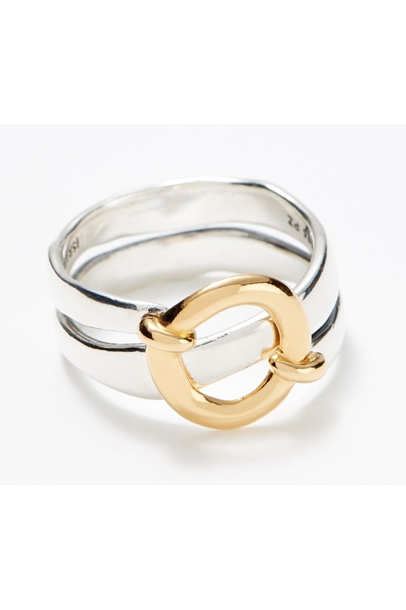 Sterling Silver & 14K Goldclad Silver Two-Tone Disc Motif Ring, Size 10