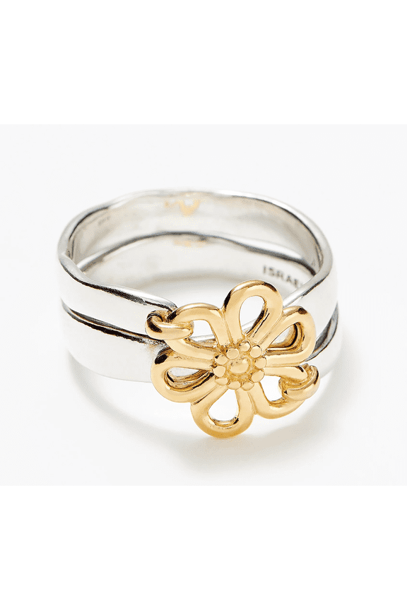 Sterling Silver & 14K Goldclad Two-Tone Flower Ring Size 10