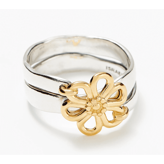 Or Paz Sterling Silver & 14K Goldclad Two-Tone Flower Ring Size 8
