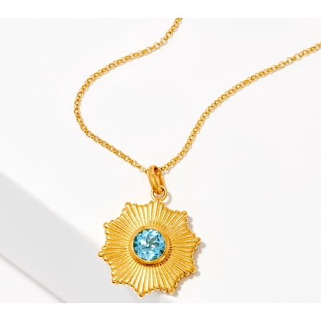 Or Paz Sterling Silver 14K Plated Blue Topaz Strobe Sun Necklace, 18"