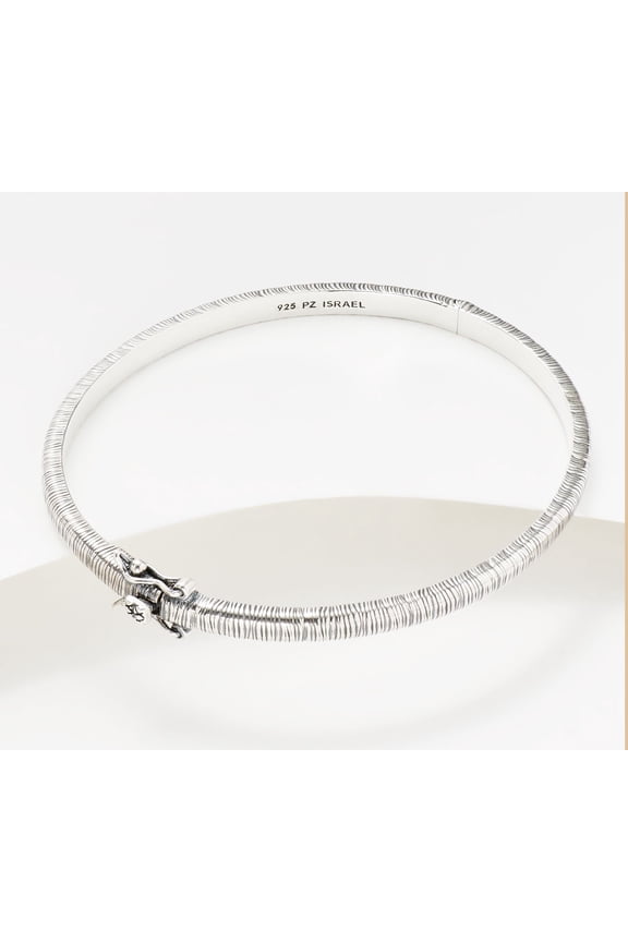 Sterling Silver Bark Texture Signature Hinged Bangle 6-1/2"