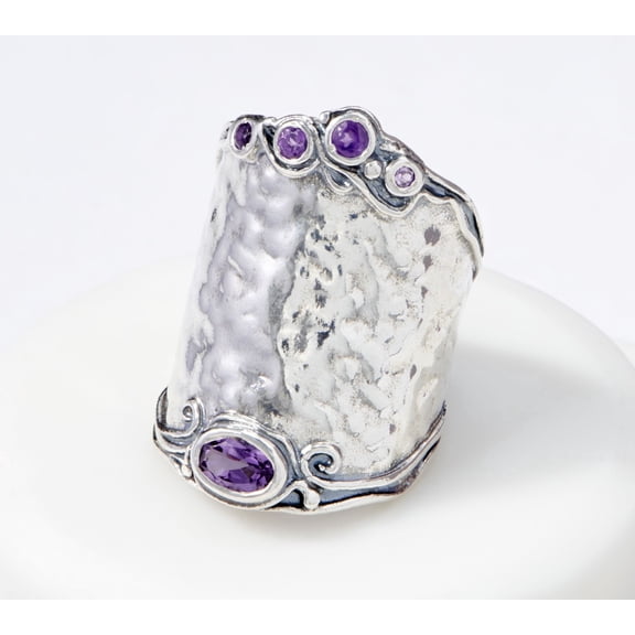 Or Paz Sterling Silver Bold Graduated Hammered Amethyst Ring, Size 7