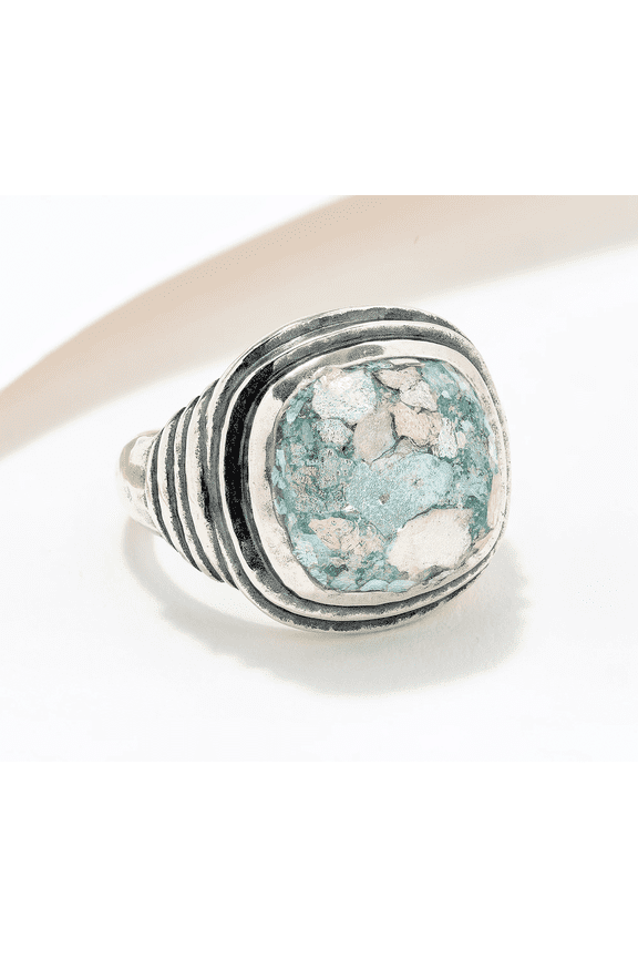 Sterling Silver Cushion Cut Roman Glass Ring Size 11