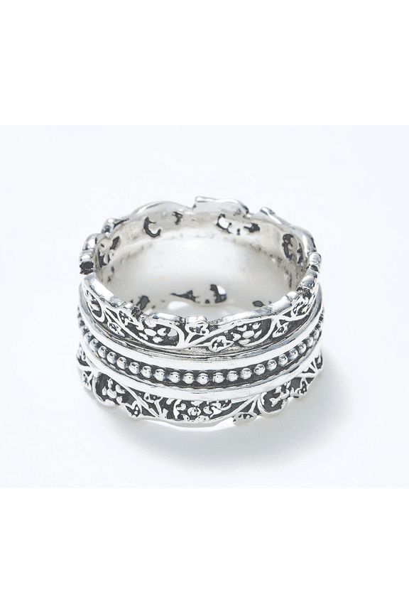 Or Paz Sterling Silver Floral Lace Spinner Ring Size 8