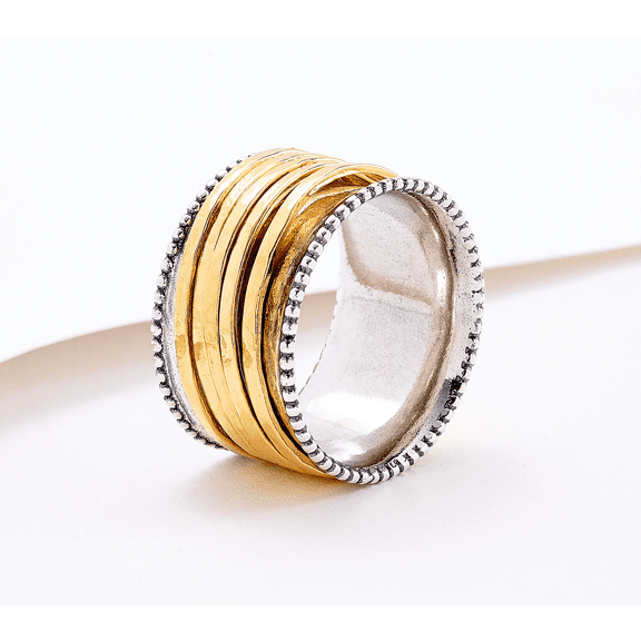 Or Paz Sterling Silver Gold-Clad Classic Spinner Band Ring Size 6