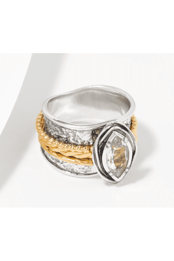 Sterling Silver Marquise Prasiolite Two-Tone Spinner Ring Size 6