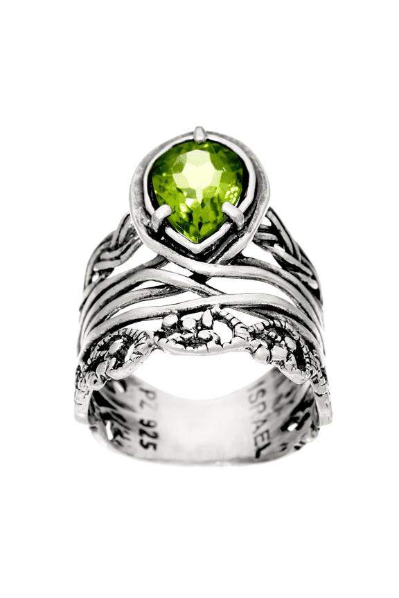 Sterling Silver Pear Shaped Gemstone Ring, Size 7