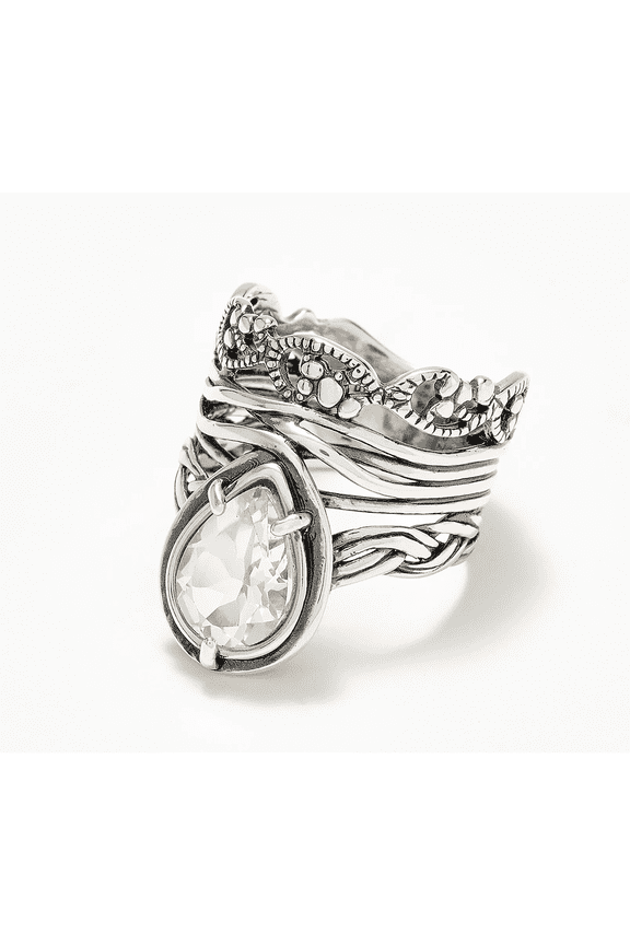 Sterling Silver Pear White Topazl Ring Size 5