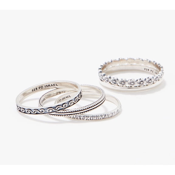 Or Paz Sterling Silver Set of 5 Two-Tone Ring Set, Size 5