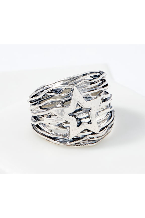 Sterling Silver Wire-Wrapped Graduated Star Band Ring, Size 8