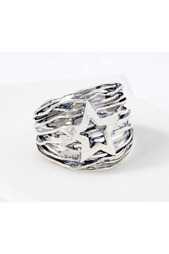 Sterling Silver Wire-Wrapped Graduated Star Band Ring, Size 8