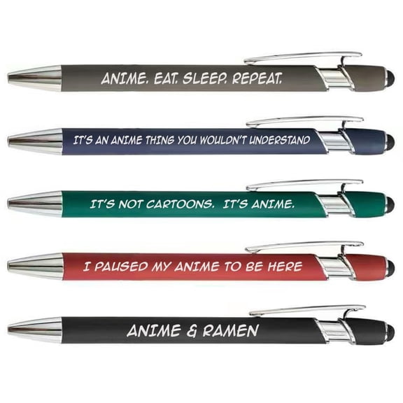 Or Something Black Ink Ballpoint Pen Collection with Stylus Tip Gift Set of 5 Pens Anime (Set B)