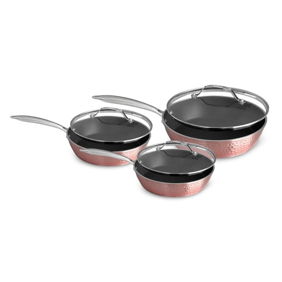 OrGREENiC 3 Piece Hammered rose with glass lids 8,10, and 12