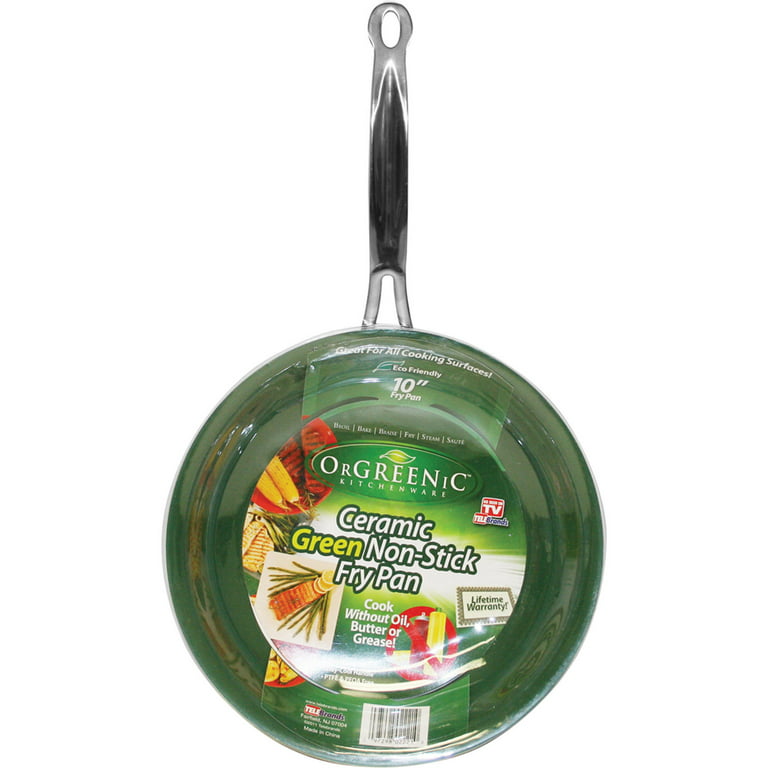 OrGREENic Ceramic Green Non-Stick Frying Pan, Cook Without Oil or