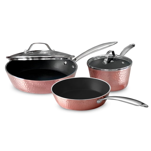 OrGreenic Ceramic Non-Stick 5-Piece Cookware Set, Hammered Rose Gold