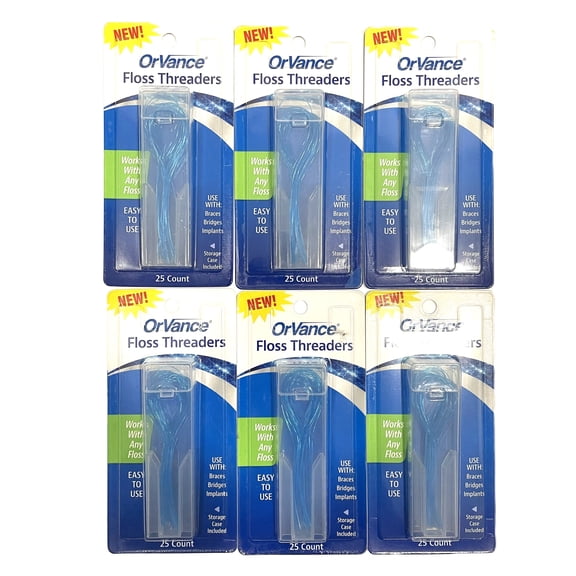 OrVance Floss Threaders Dental Floss Threaders to Deep Clean Braces, Bridges, and Implants Easy and Effective - 25 count (Pack of 6)