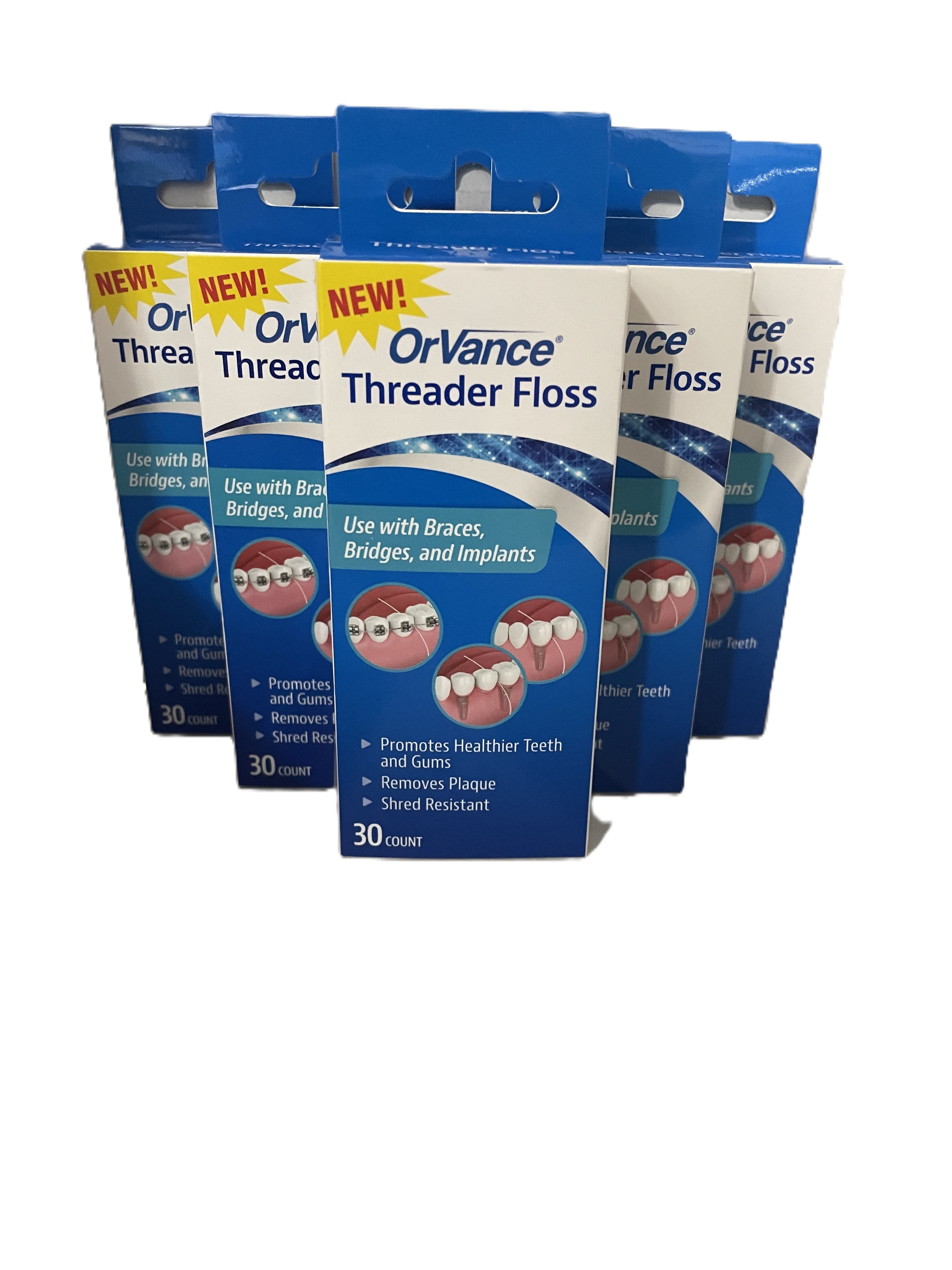 OrVance Threader Floss- Designed to Floss Through Braces, Bridges, and Implants –  30 Count (PACK OF 6)