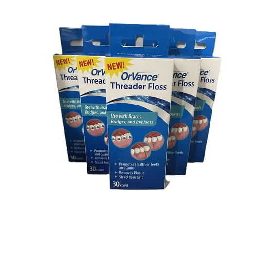 OrVance Threader Floss- Designed to Floss Through Braces, Bridges, and Implants 30 Count (PACK OF 6)