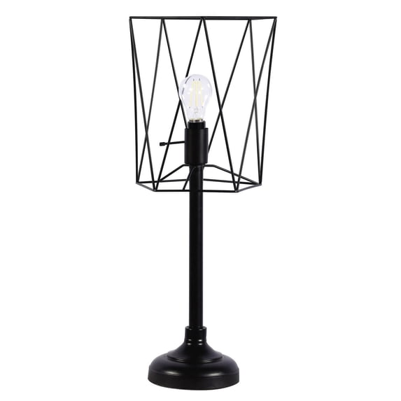 Ora 26 Inch Modern Table Lamp Square Cage Shade Round Metal Base Black - Saltoro Sherpi