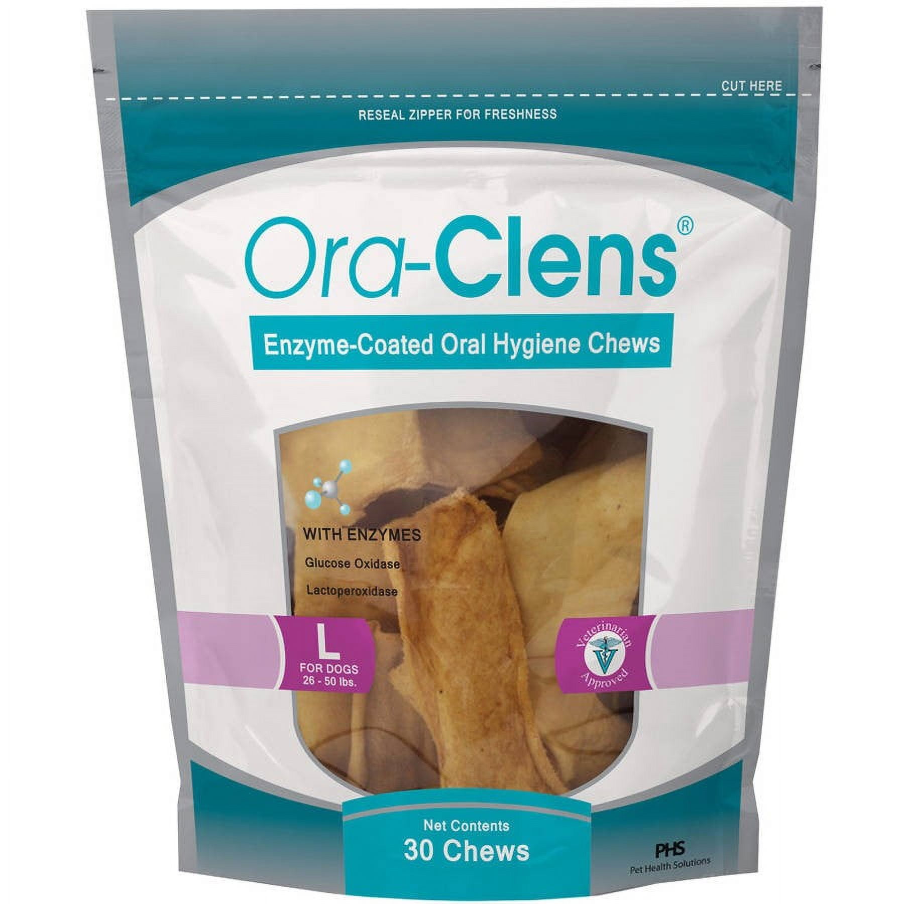 Ora-Clens Oral Hygiene Chews Large Breed Dog Dental Treats, 30 Ct