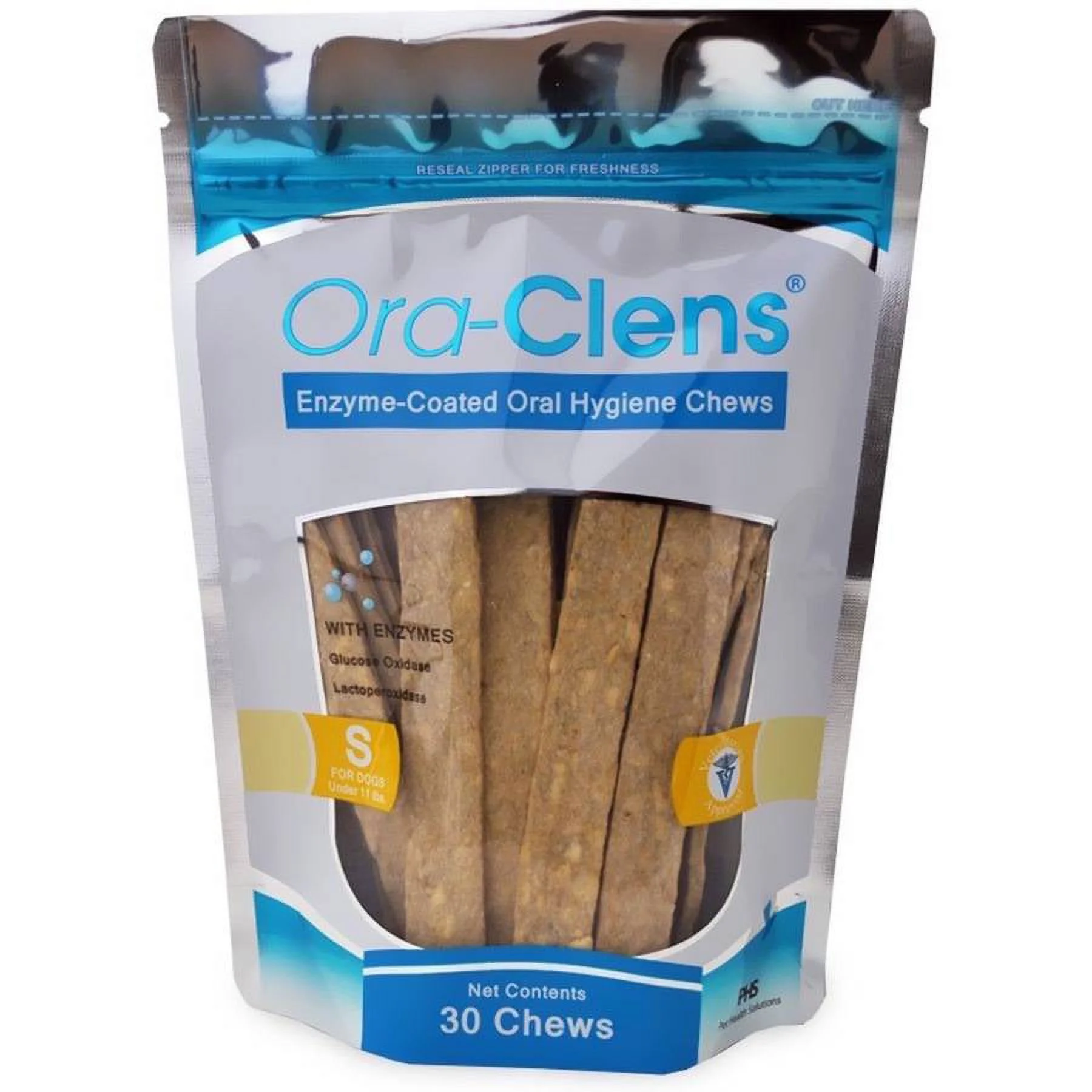 Ora-Clens Oral Hygiene Chews for Small Dogs - Cleans Teeth and Freshens Breathe - Coated with Enzymes - Prevents Plaque & Bacteria Build Up - 30 Chews Small (30 Count)