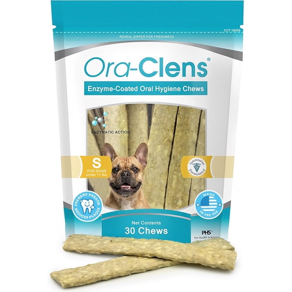 Ora-Clens Oral Hygiene Chews for Small Dogs, Enzyme-Coated Dental Treats for Plaque, Tartar & Fresh Breath, 30 Count