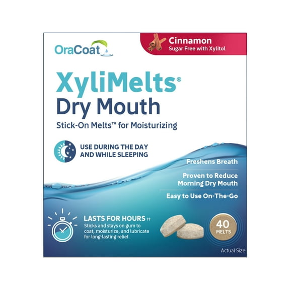 OraCoat XyliMelts Dry Mouth Relief Moisturizing Oral Adhering Discs 40 Count, Cinnamon with Xylitol, for Dry Mouth, Stimulates Saliva, Non-Acidic