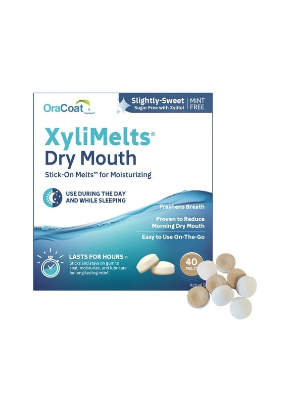 OraCoat XyliMelts Dry Mouth Relief Moisturizing Oral Adhering Discs, Slightly-Sweet Mint-Free, 40 Count (Pack of 1)