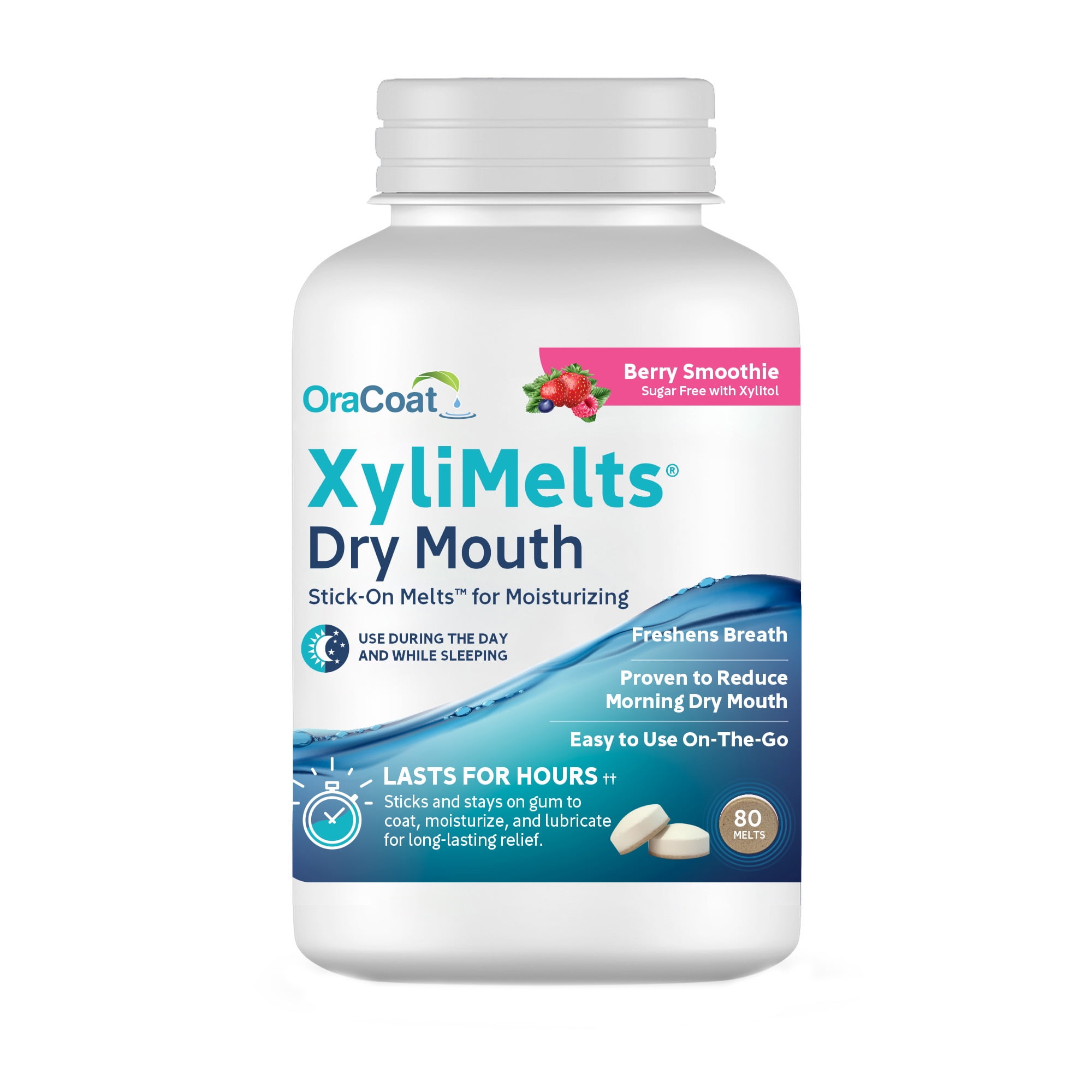 OraCoat XyliMelts Dry Mouth Stick-on Melts, Berry Smoothie 80 Count