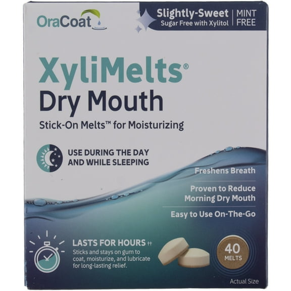 OraCoat XyliMelts Dry mouth Stick-On Melts, Mint And Sugar Free 24-Hour, 40 Ct (6 pack)