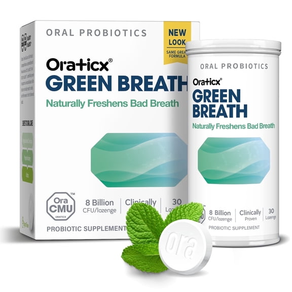Oraticx Green Breath Oral Probiotics Adult, Mint Flavor, 30 Lozenges, Daily Dental & Breath Support