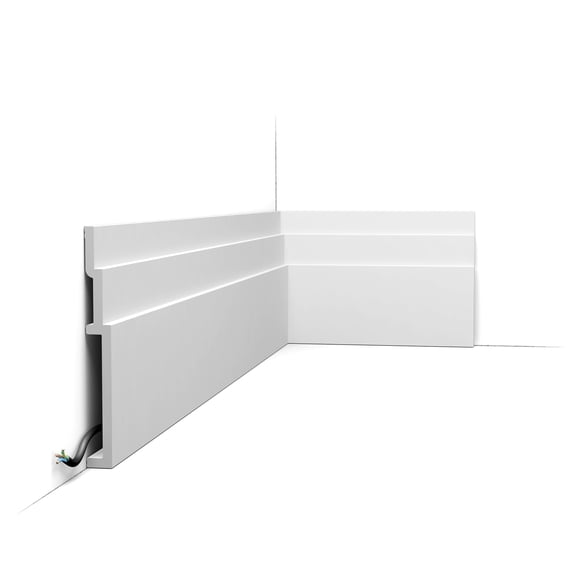 Orac Decor SX181 High Impact Polystyrene Baseboard Moulding, Primed White. Length: 78", Height: 7-7/8"