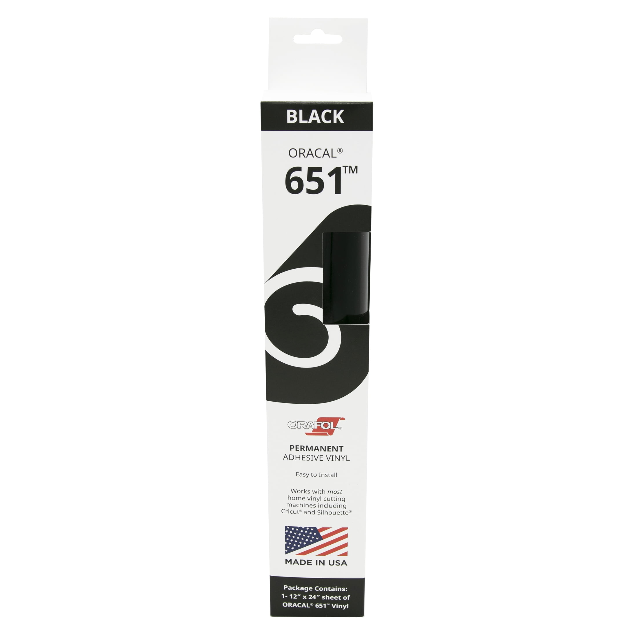 Oracal® 651 Black Permanent Gloss Vinyl - 12 x 24 Single Sheet