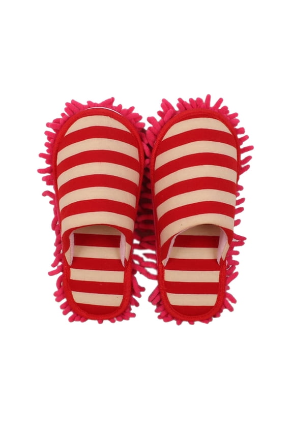 1Pair Red Chenille Cleaning Slippers Cover for Floor Cleaning and Home Use