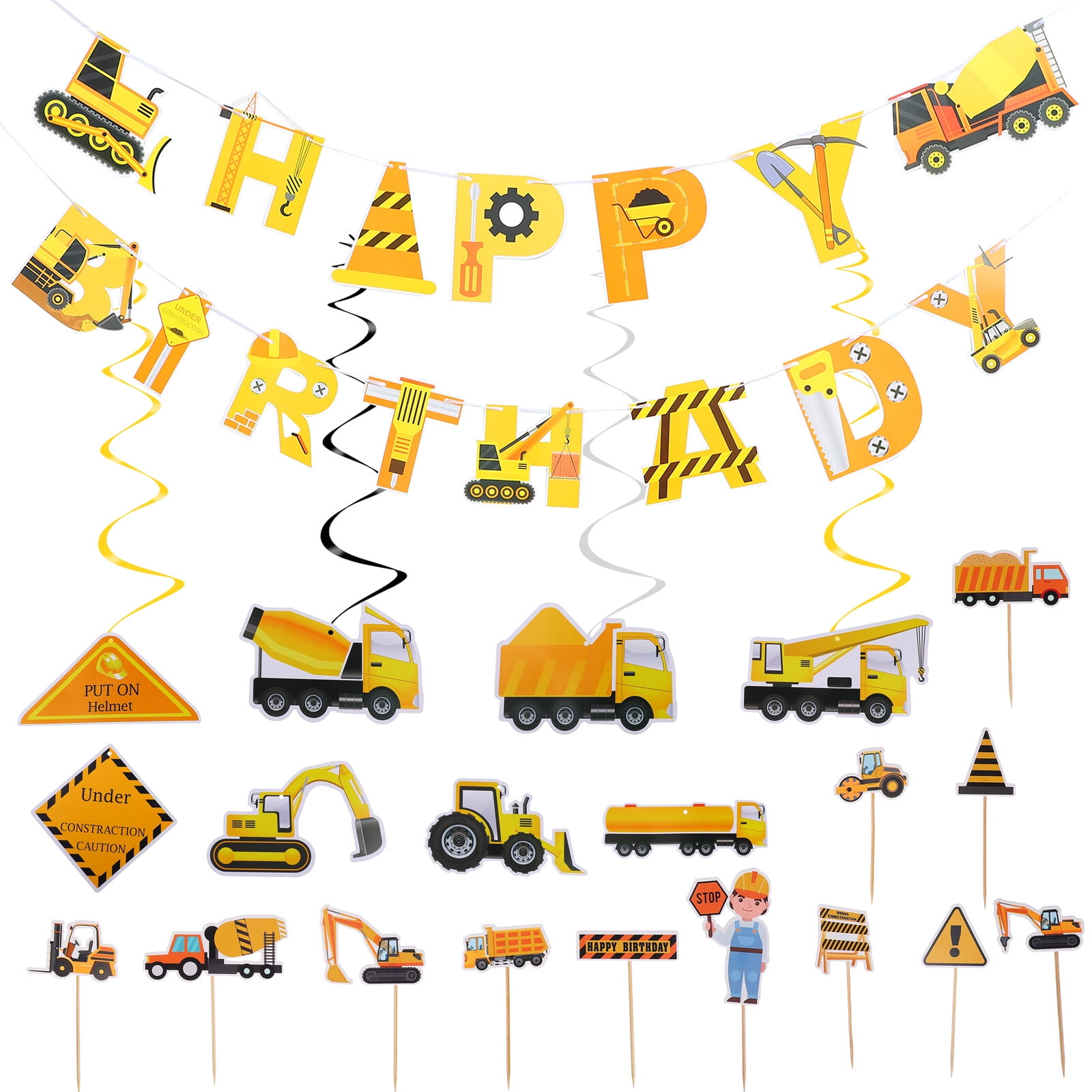 Oraceous 1 Set Construction Vehicle Banner Birthday Cake Topper Birthday Party Decor