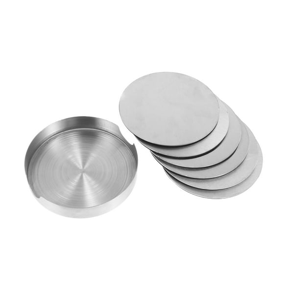 Oraceous 1 Set Cup Coaster with Coaster Holder Stainless Steel Round Shaped Anti- Scalding Coasters Mat for Home Table Protection ( Silver )