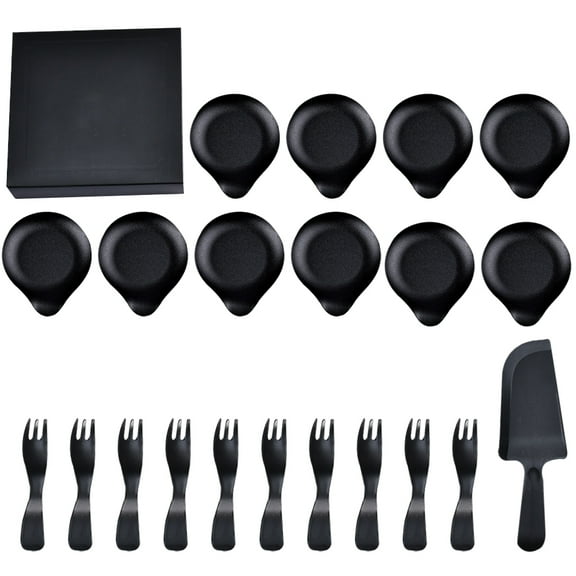 KALLORY Birthday Paper Plates Forks Knives Box Black 1 Set 7.4x2.4in