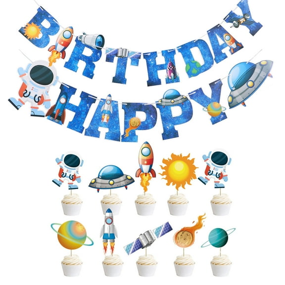 Oraceous Solar System Birthday Party Decorations Set with Space Themed Banners and Cake Toppers for Kids
