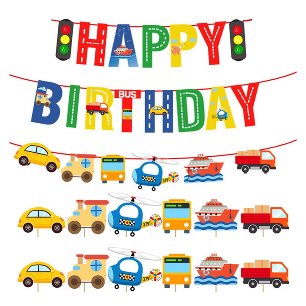 Oraceous 1 Set of Creative Car Airplane Birthday Cake Toppers Party Banner Decoration