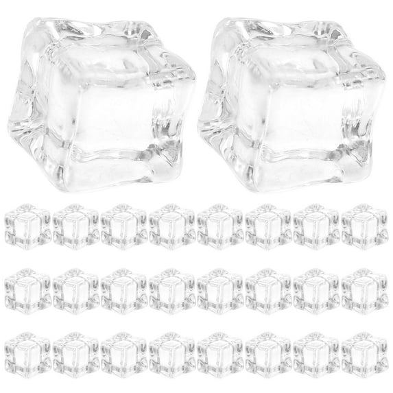 Oraceous 100pcs Clear Simulated Ice Cubes 18mm Artificial Plastic Clear Square Ice Cubes Decorations Realistic Fake Food Models Ornaments